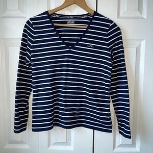 Lauren Ralph Lauren LRL Active Blue White Long Sleeve Striped‎ Blouse Large